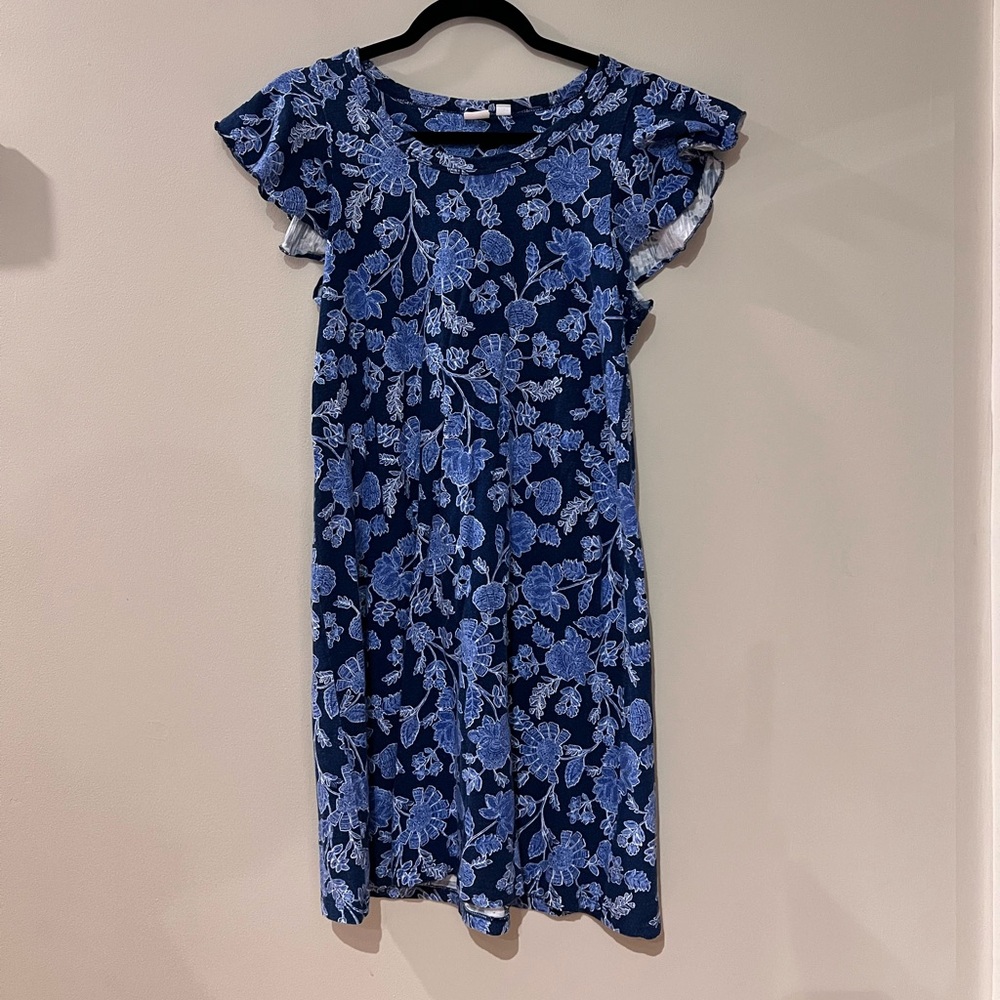 GAP Blue Floral Print Short Sleeve Dress